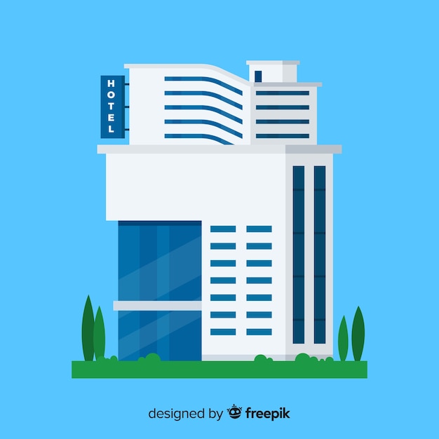 Vector gratuito fondo plano edificio de hotel