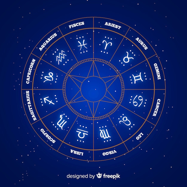 Vector gratuito fondo de rueda del horóscopo con fondo del espacio