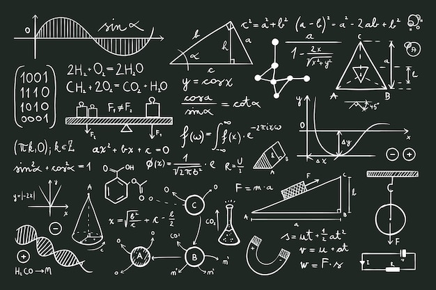 Vector gratuito fórmulas científicas en la pizarra