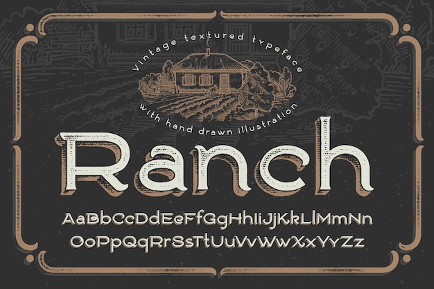 Vector gratuito fuente vintage con efecto texturizado e ilustración de rancho