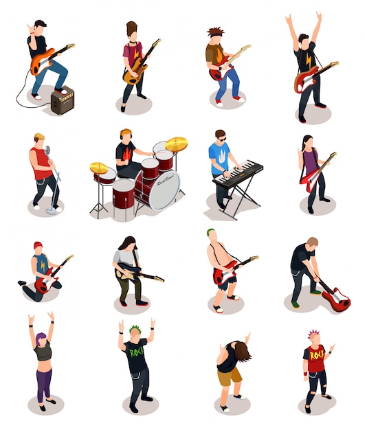 Vector gratuito gente isométrica de estrellas de rock