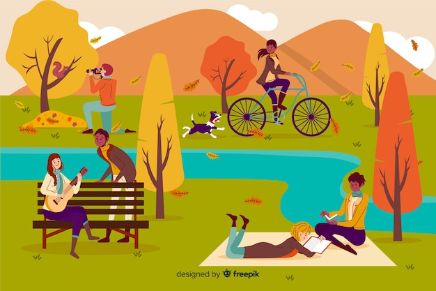 Vector gratuito la gente en el parque de otoño
