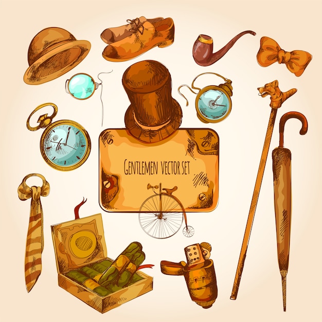 Vector gratuito gentleman sketch colored set