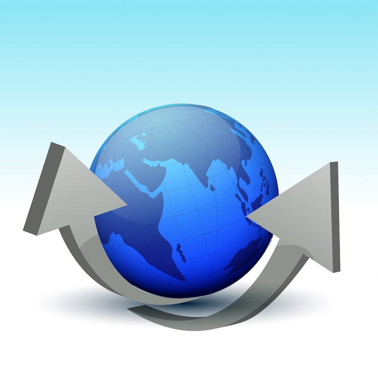 Vector gratuito globo de la tierra con las flechas 3d grises.