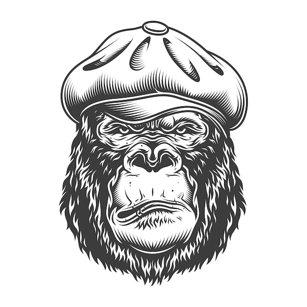 Vector gratuito gorila serio en estilo monocromo