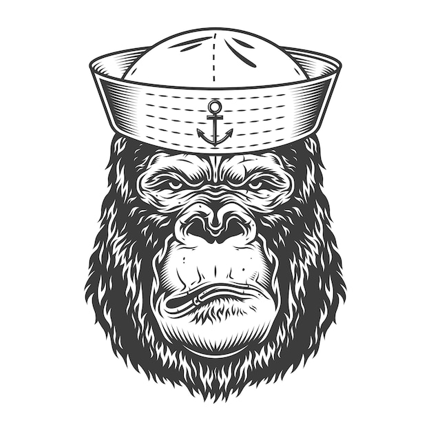 Vector gratuito gorila serio en estilo monocromo