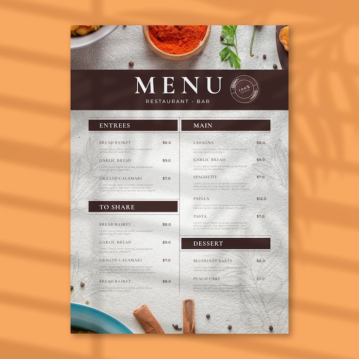 Vector gratuito grabado del menú del restaurante rústico