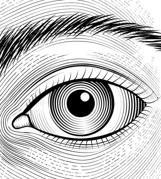 Vector gratuito grabado del ojo humano. primer plano de ojos de dibujo sobre un fondo blanco.