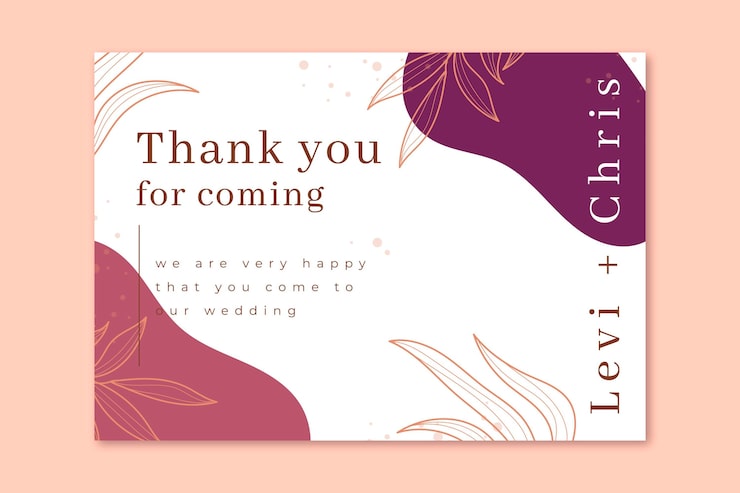 Vector gratuito gracias por venir a nuestra plantilla de tarjeta de boda.