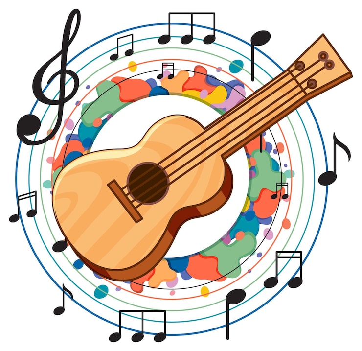 Vector gratuito una guitarra sobre fondo blanco.