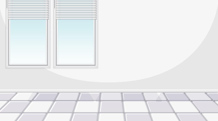Vector gratuito habitación blanca vacía con ventanas y azulejos blancos