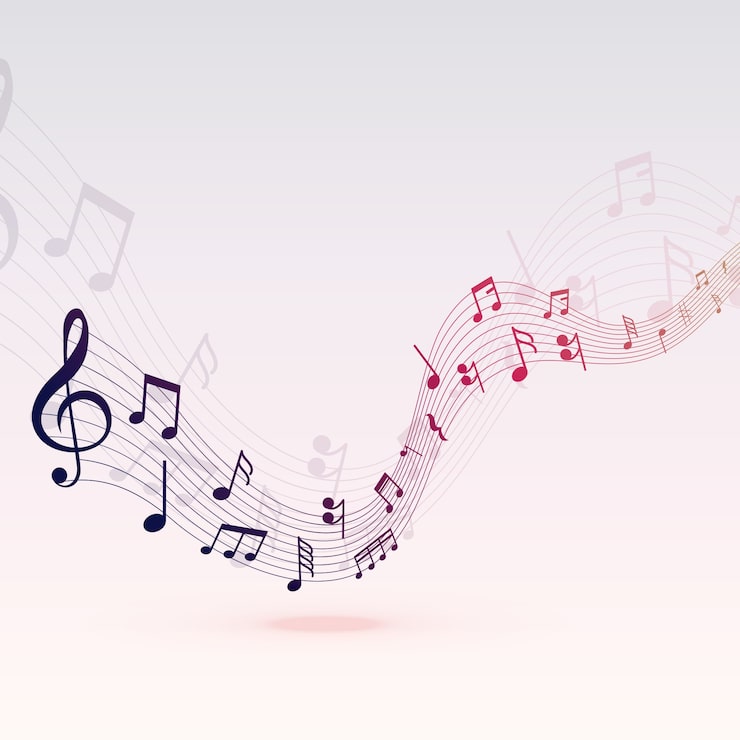 Vector gratuito hermosas notas musicales diseño de fondo de onda