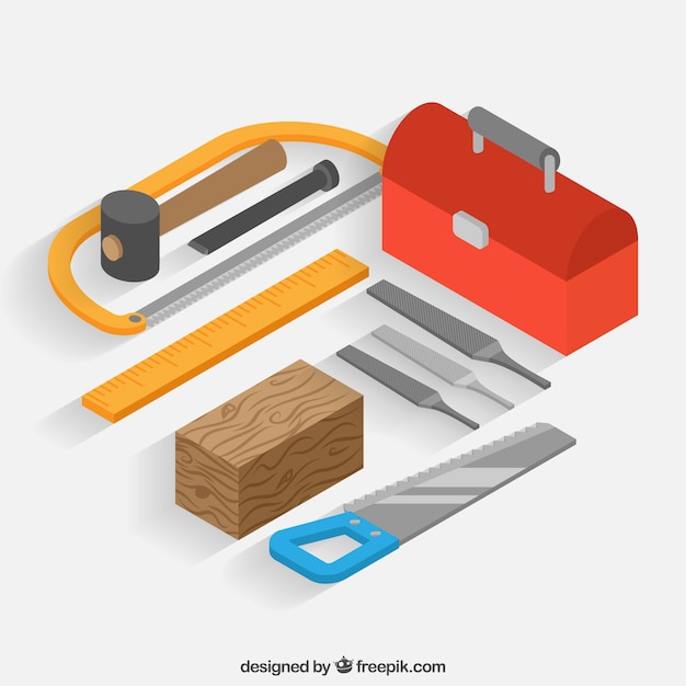 Vector gratuito herramientas de carpintero con estilo isométrico