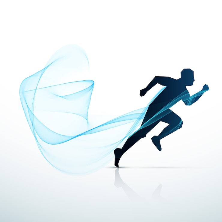 Vector gratuito hombre corriendo con la ola azul que fluye