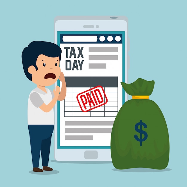 Vector gratuito hombre con informe de impuestos de servicio y dinero