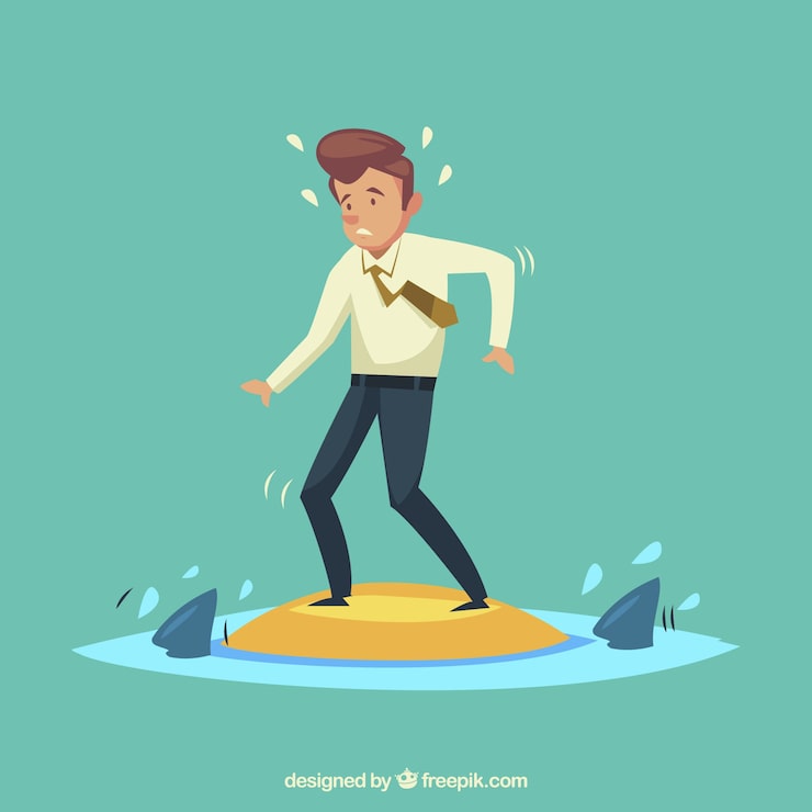 Vector gratuito hombre de negocios rodeado de tiburones