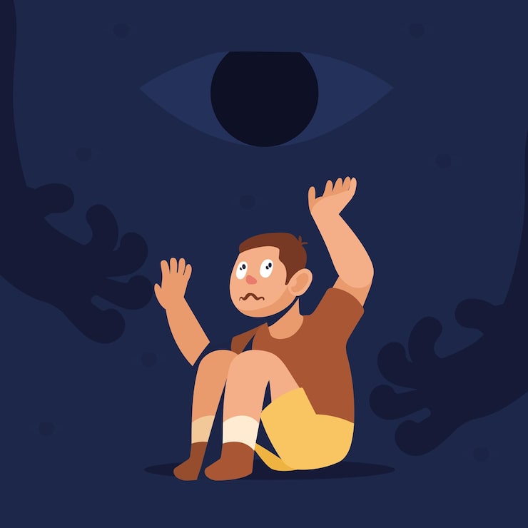 Vector gratuito hombre que sufre de escopofobia