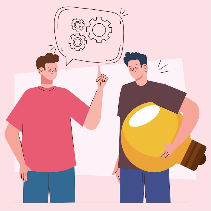 Vector gratuito hombres con personajes creativos de bulbo