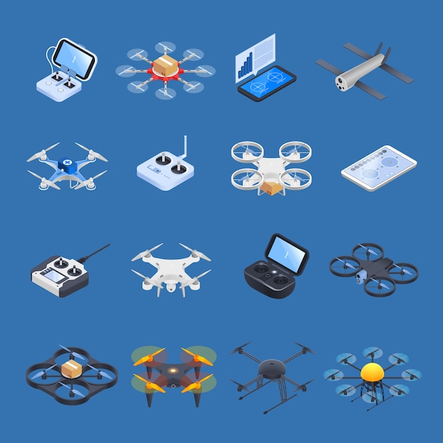 Vector gratuito iconos isométricos de drones