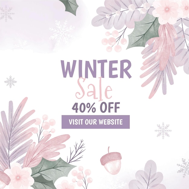 Vector gratuito ilustración de banner de venta de invierno en acuarela