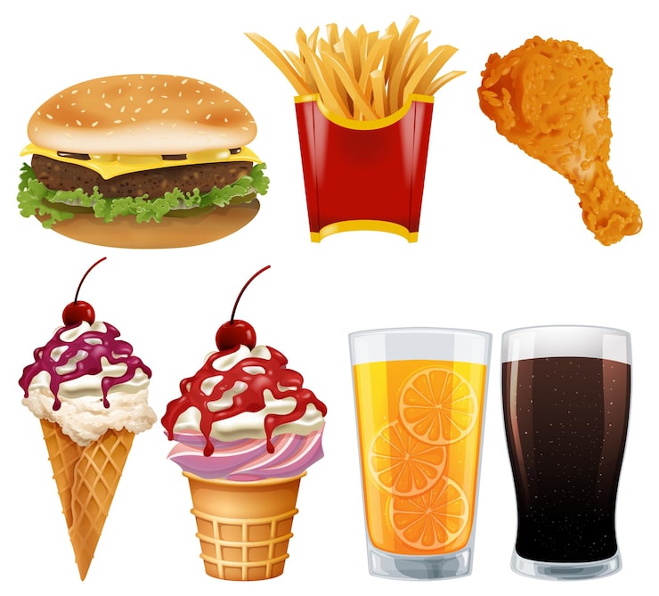Vector gratuito ilustración de comida rápida y postres