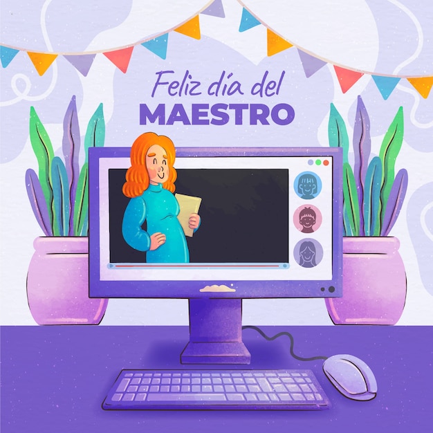 Vector gratuito ilustración del día del maestro en acuarela en español.