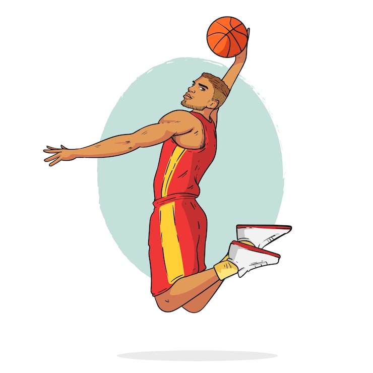 Vector gratuito ilustración de dibujos animados de baloncesto dibujados a mano
