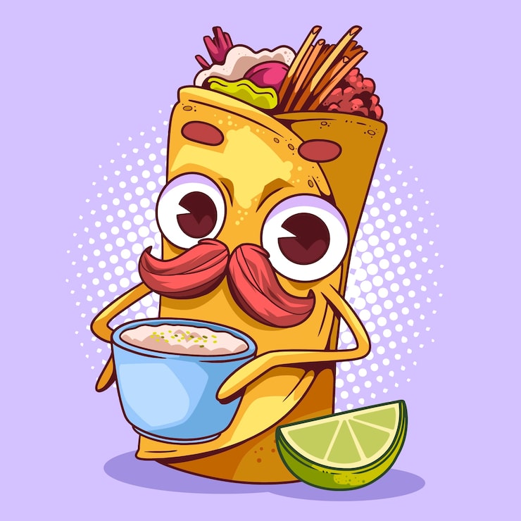 Vector gratuito ilustración de dibujos animados de burrito dibujados a mano