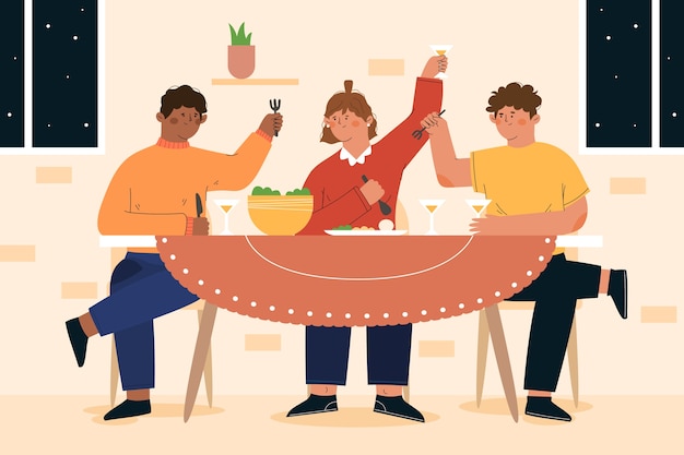 Vector gratuito ilustración de diseño plano gente comiendo