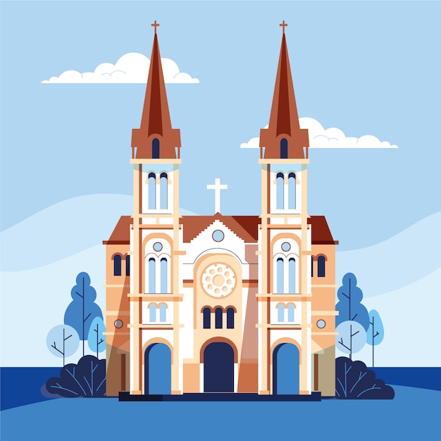 Vector gratuito ilustración de edificio de iglesia de diseño plano