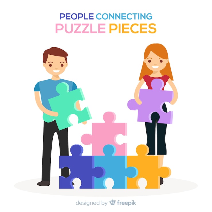 Vector gratuito ilustración gente haciendo un puzzle dibujada a mano