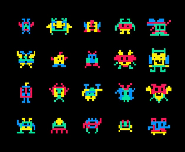 Vector gratuito ilustración de invasores de juegos de computadora de píxeles.