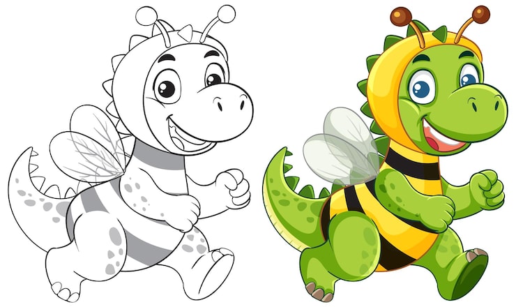 Vector gratuito ilustración de un lindo dinosaurio con disfraz de abeja