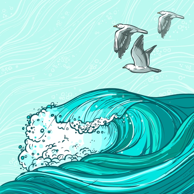 Vector gratuito ilustración de las olas del mar