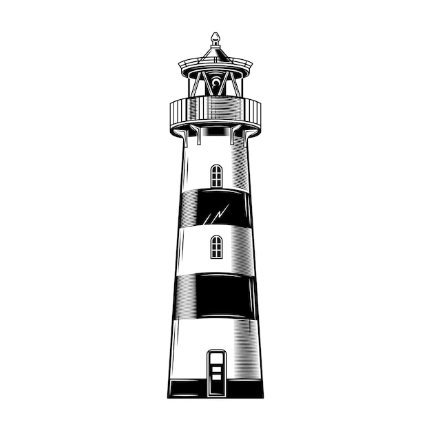 Vector gratuito ilustración de vector de edificio faro vintage. baliza clásica monocromática.