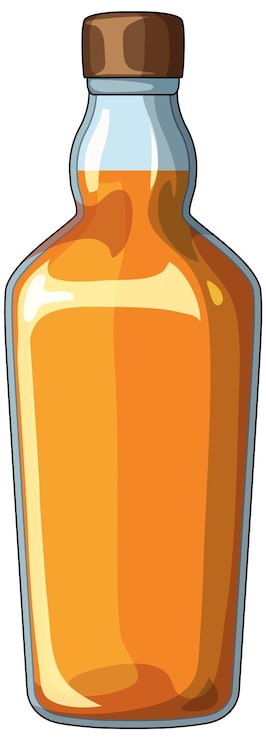 Vector gratuito ilustración vectorial de botella de vidrio ámbar con tapón de madera