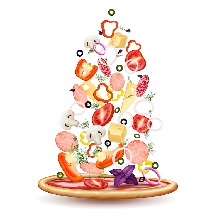 Vector gratuito ingredientes de pizza composición de la pila