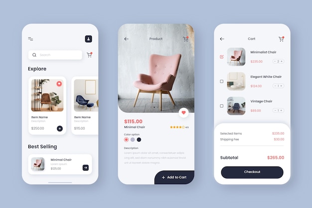 Vector gratuito interfaz de la aplicación de compras de muebles