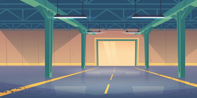 Vector gratuito interior del almacén vacío con puertas antivuelco shatter