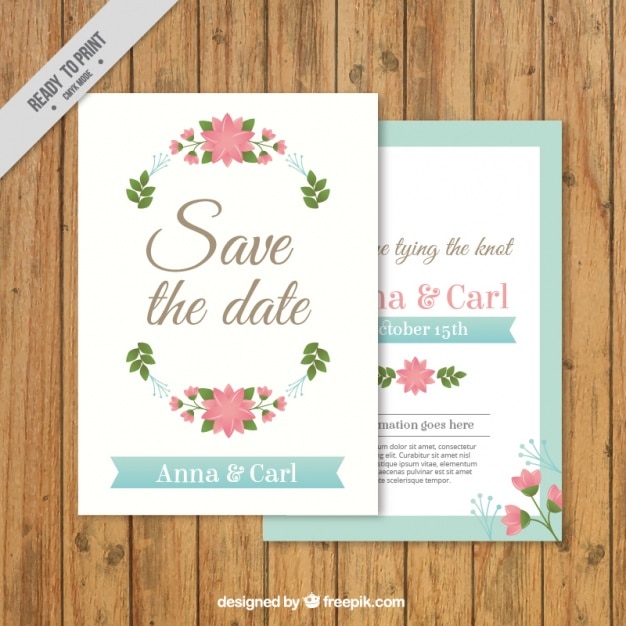 Vector gratuito invitación de boda con detalles florales