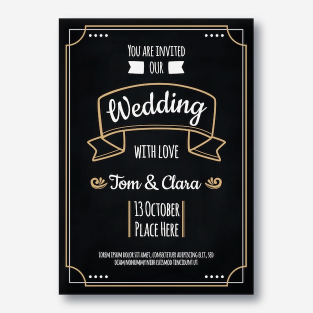 Vector gratuito invitación de boda retro de plantilla