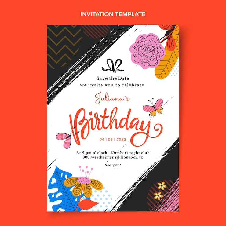 Vector gratuito invitación de cumpleaños mínima plana