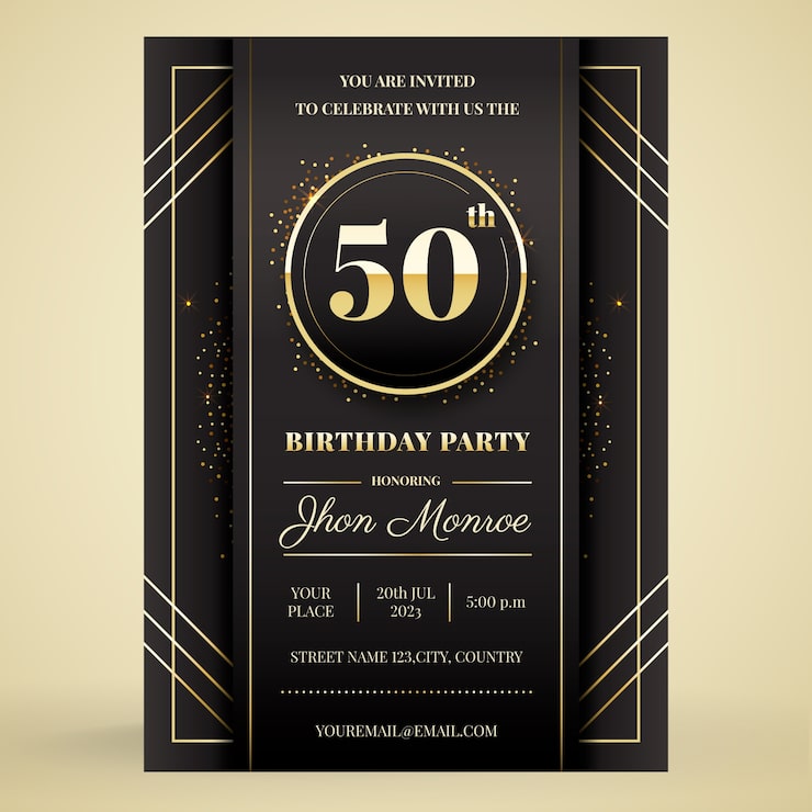 Vector gratuito invitación de cumpleaños número 50 degradado