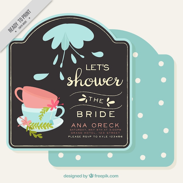 Vector gratuito invitación de despedida de soltera con tazas decorativas