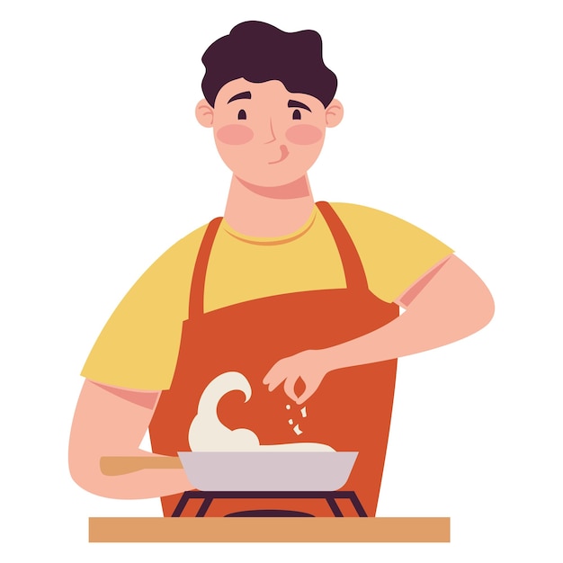 Vector gratuito joven cocinando con sartén