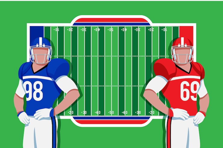 Vector gratuito jugadores de fútbol americano frente al campo