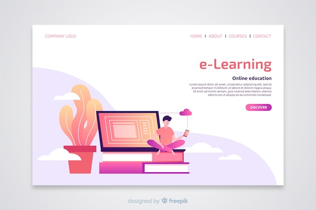 Vector gratuito landing page plana concepto e-learning