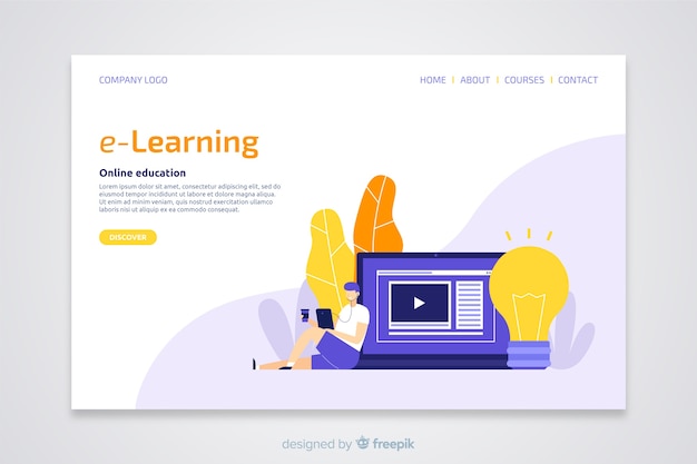 Vector gratuito landing page plana concepto e-learning