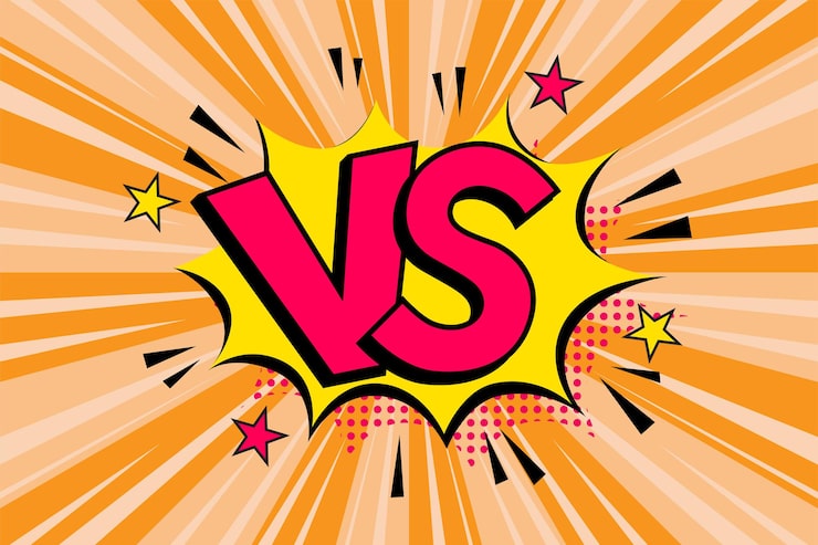 Vector gratuito las letras versus vs luchan en un diseño de estilo cómic plano con medios tonos, relámpagos.