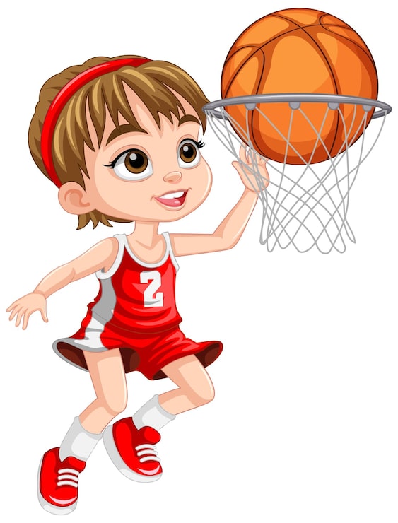 Vector gratuito linda chica disparando baloncesto en el aro